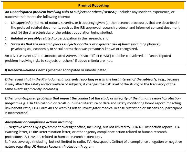 Prompt Reporting Table