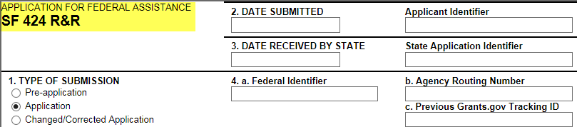 SF-424 R&R Application header