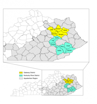 Map of counties in KY participating in project