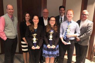 Winners of the 5-Minute Fast Track Research Competition (left to right front row) Natalie Hawes, Alyssa Mertka and Christopher Kositzke.