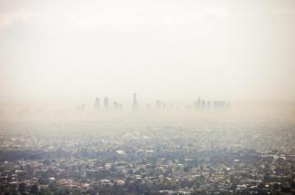 pollution hazy city skyline