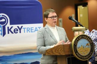 Principal investigator Jennifer Havens speaks about the KeY Treat study during yesterday's press conference