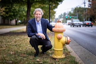 John Lyons with fire hydrant