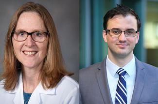 Picture of COVID-19 clinical trial principal investigators Dr. Susanne Arnold, associate director of clinical translation at the UK Markey Cancer Center and Dr. Zachary Porterfield, assistant professor of Microbiology, Immunology & Molecular Genetics.