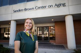 Photo of Maj-Linda Selenica outside of UK Sanders-Brown Center on Aging