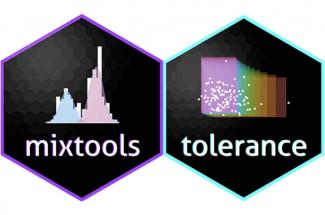 Graphic of two R packages, titled “mixtools” and “tolerance"