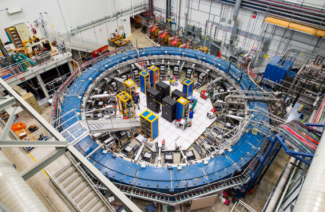 The Muon g-2 ring operates at negative 450 degrees Fahrenheit and studies the precession (or wobble) of muons as they travel through the magnetic field. Photo provided by Fermilab.