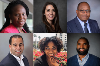 (Top, left to right) Adebola Adegboyega, Jean Fry, Joseph Benitez. (Bottom, left to right) Michael Samaan, Lauren Whitehurst, Cetewayo Rashid.