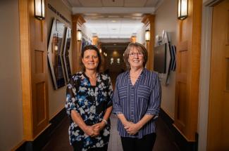 Charlotte Peterson, Ph.D., and Esther Dupont-Versteegden, Ph.D., are in charge of the Center for Muscle Biology, which has transferred to the UK College of Health Sciences. Photo taken prior to UK's most recent mask mandate. Pete Comparoni | UK Photo.