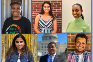 Top row from right: Princess Major Agbozo, Riya Patel, Meron Lemma; bottom row from right: Sai Yalla, Jerron Thomas, Michael McLeod