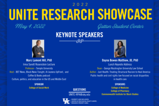 The 2022 UNITE Research Showcase will feature keynotes by Marc Lamont Hill, Ph.D., and Dayna Bowen Matthew, J.D., Ph.D.