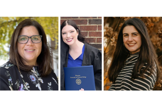 (From left:) Molly Fisher, Ph.D., professor of STEM education in the College of Education and principal investigator; and REU student fellows Jacquelyn Armstrong and Alexandra Boardman.