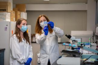 Fanny Chapelin (right), Ph.D., an assistant professor of biomedical engineering, received a 2022 ACS IRG award to support research on magnetic resonance (MR) imaging methods. Photo by Eric Sanders UK College of Engineering.