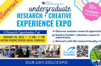 The third annual Research + Creative Experience Expo will be held from 11 a.m. to 1 p.m., Jan. 20, 2023, at the Gatton Student Center Social Staircase and Ballroom A. Photo provided by OUR.