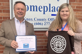 Knox County was recognized for their partnership with Appalachian Community Health Days. Pictured are Knox County Judge Executive Mike Mitchell and Regina Blevins, Kentucky Homeplace certified community health worker