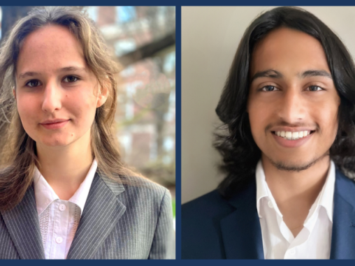 Left to right: Elizabeth Elliott and Shasanka Lamichhane were named Beckman Scholars. Photo provided by the Office of Undergraduate Research.