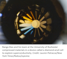 Ranga Dias and his team at the University of Rochester compressed materials in a device called a diamond anvil cell to explore superconductivity. Credit: Lauren Petracca/New York Times/Redux/eyevine