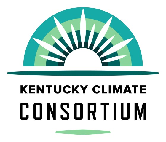 Kentucky Climate Consortium logo with the organization name in shades of blue-green under a blue-green rainbow and sun rays
